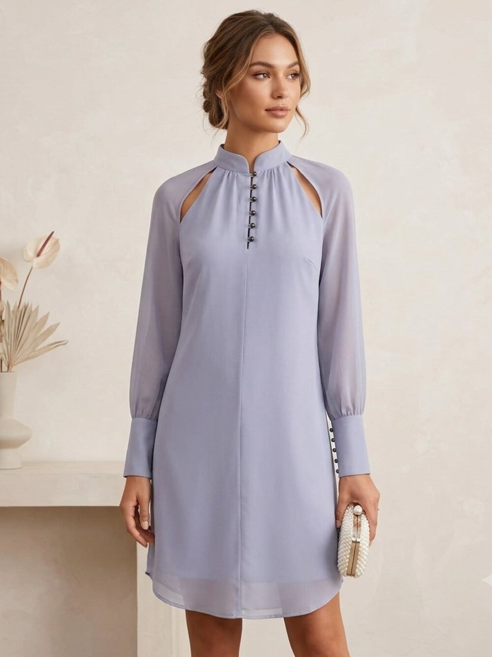 Vince Camuto Lavender Sheer Silk Elegant High Neck Cutout Dress - Size 4
